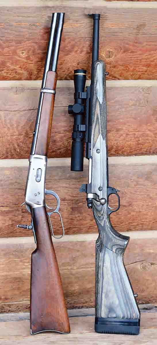 The classic Winchester Model 1894 Saddle Ring Carbine (left) gained much popularity because of its light, compact and fast handling qualities. The Ruger Gunsite Scout rifle (right) shares some of those features, but offers greater range, accuracy and is amiable to many specialized accessories such as scopes, reflex sights, etc.